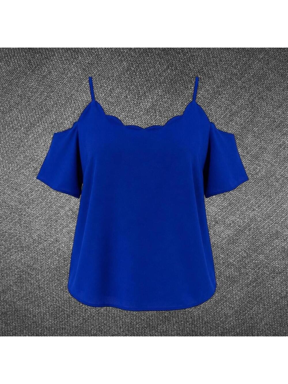 Monteau Los Angeles Size S Cobalt Blue Cold Shoulder Scallop Neck Blouse